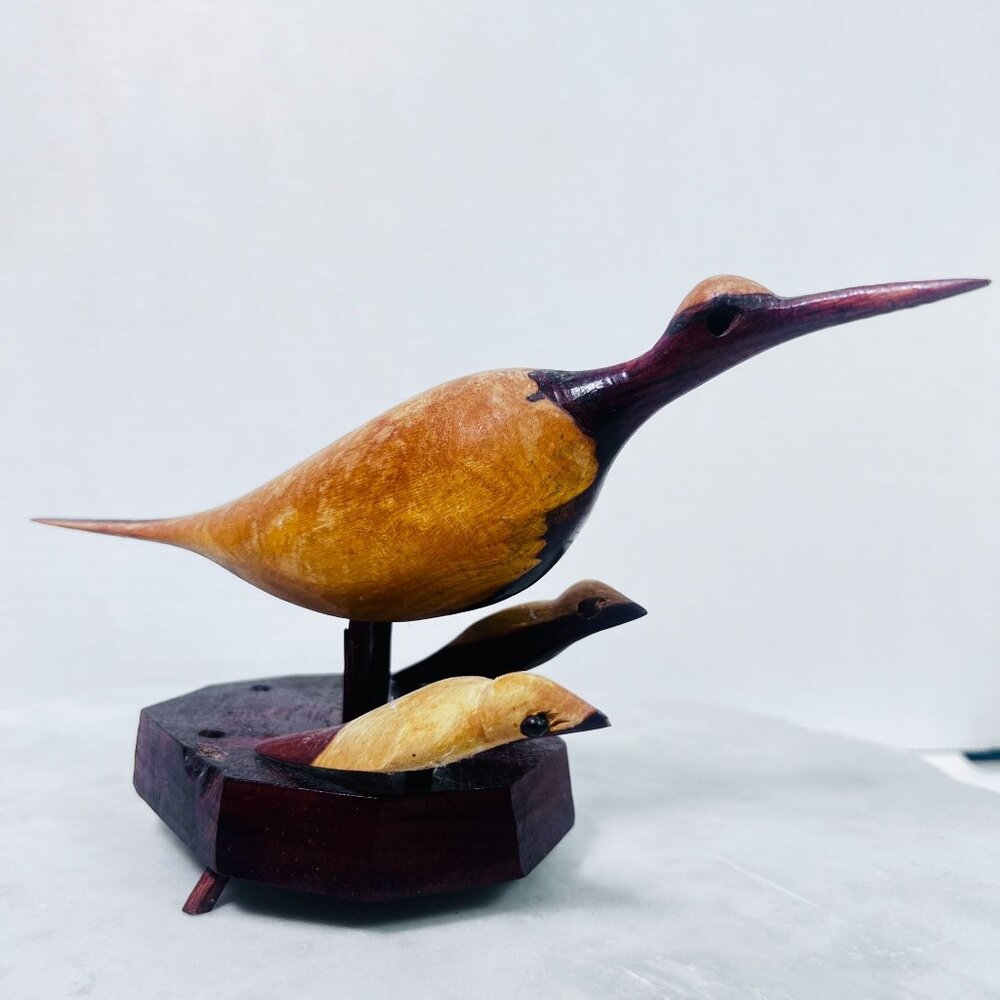 Vtg Carved Wooden Bird Trio Water Fowl Sandpiper‎ Folk Art Coastal Core Nautical